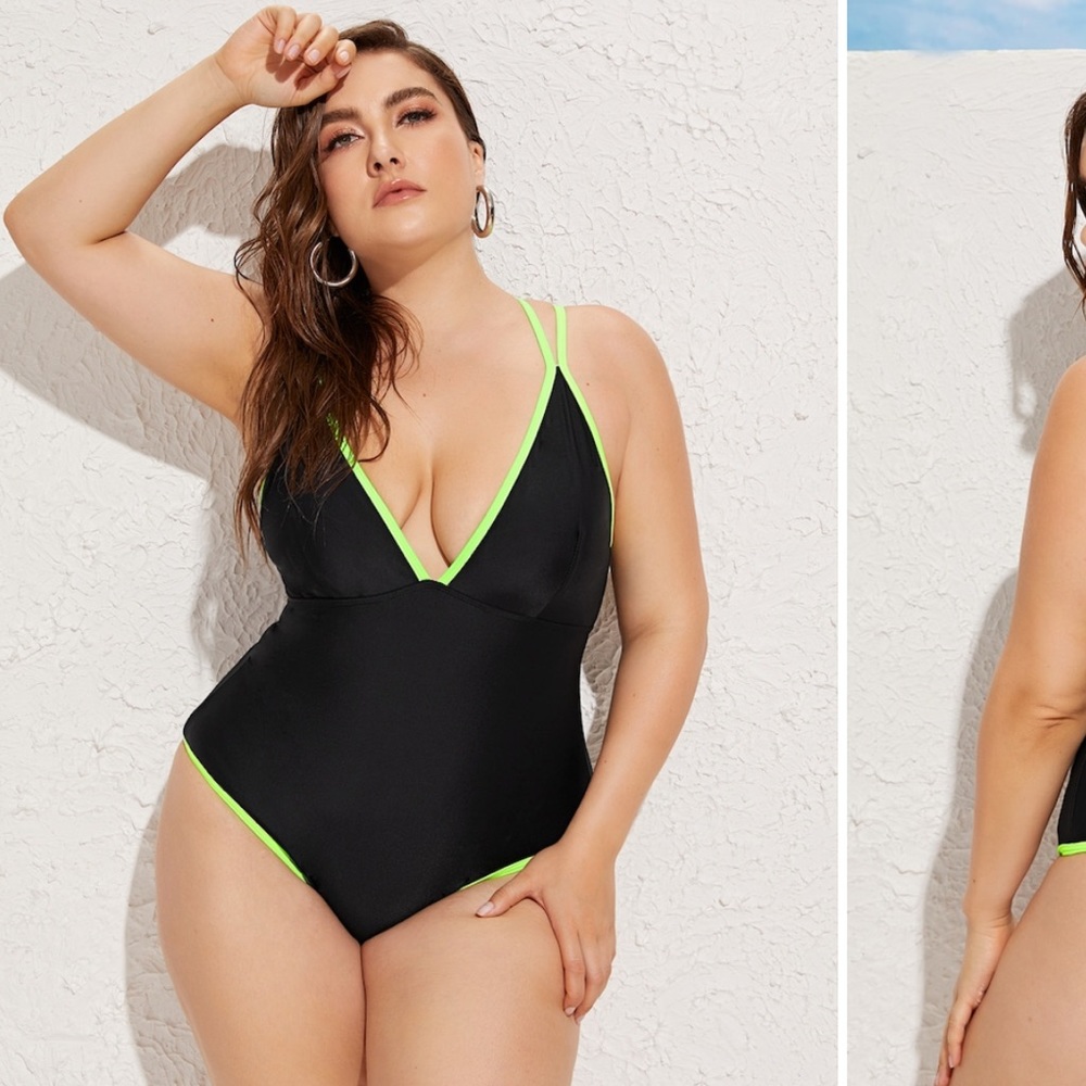 Plus Contrast BindingCrissCross OnePiece Swimwear